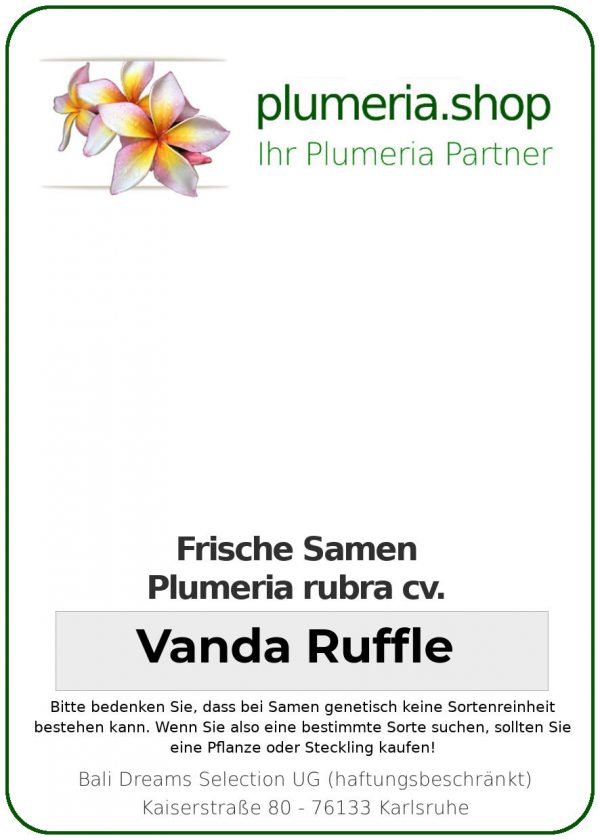 Plumeria rubra - "Vanda Ruffle - Seeds"