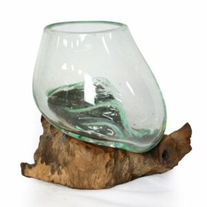 Senyum Kleine Glasschale: Handgefertigtes Glas auf Naturwurzel, 25 cm