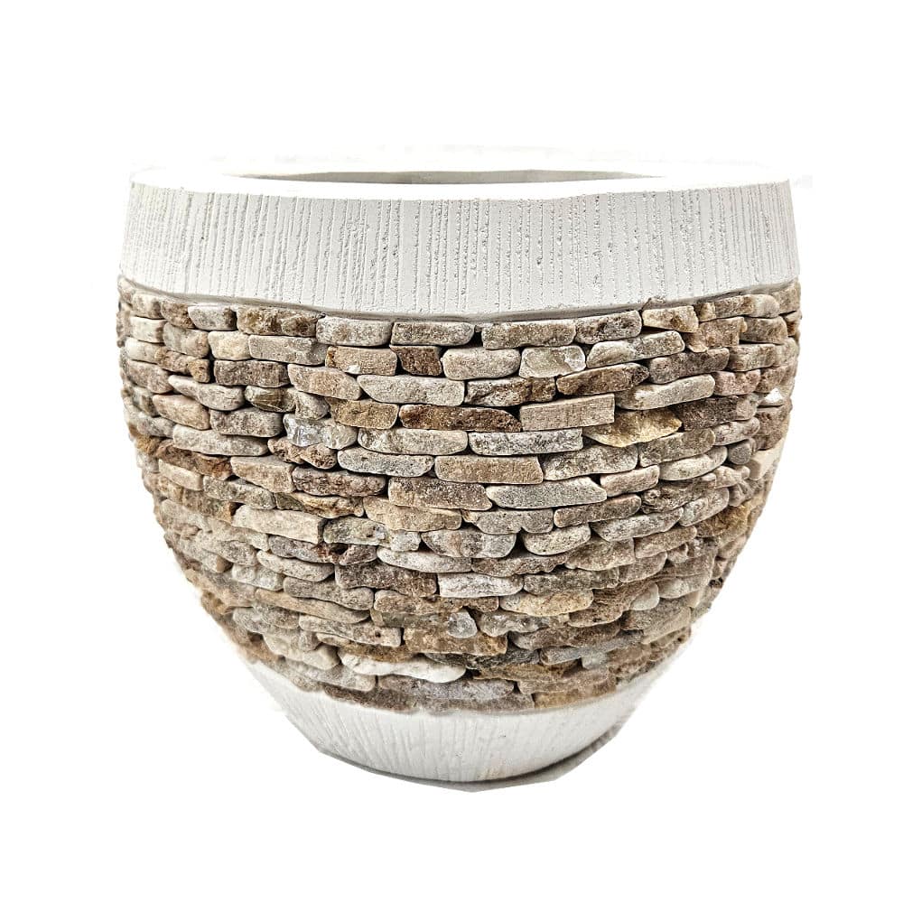 Großer Blumenübertopf mit Natursteinverzierung, Ø 29 cm