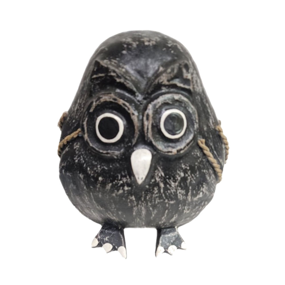 Lita – Handgefertigte Kokosnuss-Eule, ca. 20 cm - schwarz