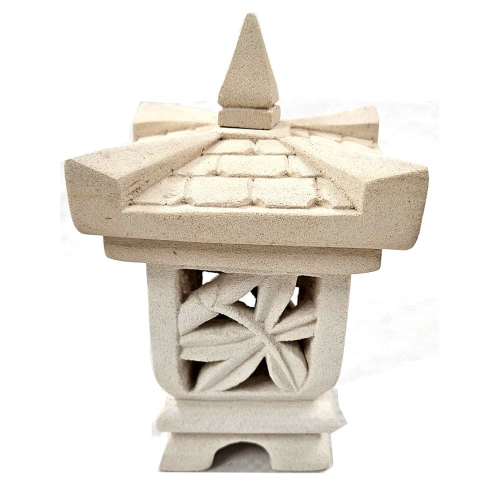 Handgefertigte Gartenlaterne aus Kalkstein mit Bambus-Motiv, 24 cm Höhe